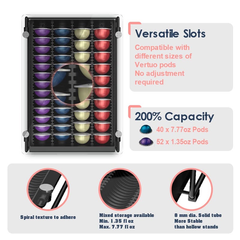 EVERIE Crystal Tempered Glass Organizer Drawer Holder Compatible with Nespresso Vertuo Capsules, Compatible with 40 Big or 52 Small Vertuoline Pods, 12'' Wide by 15.6'' Deep by 3.5'' High - Image 2